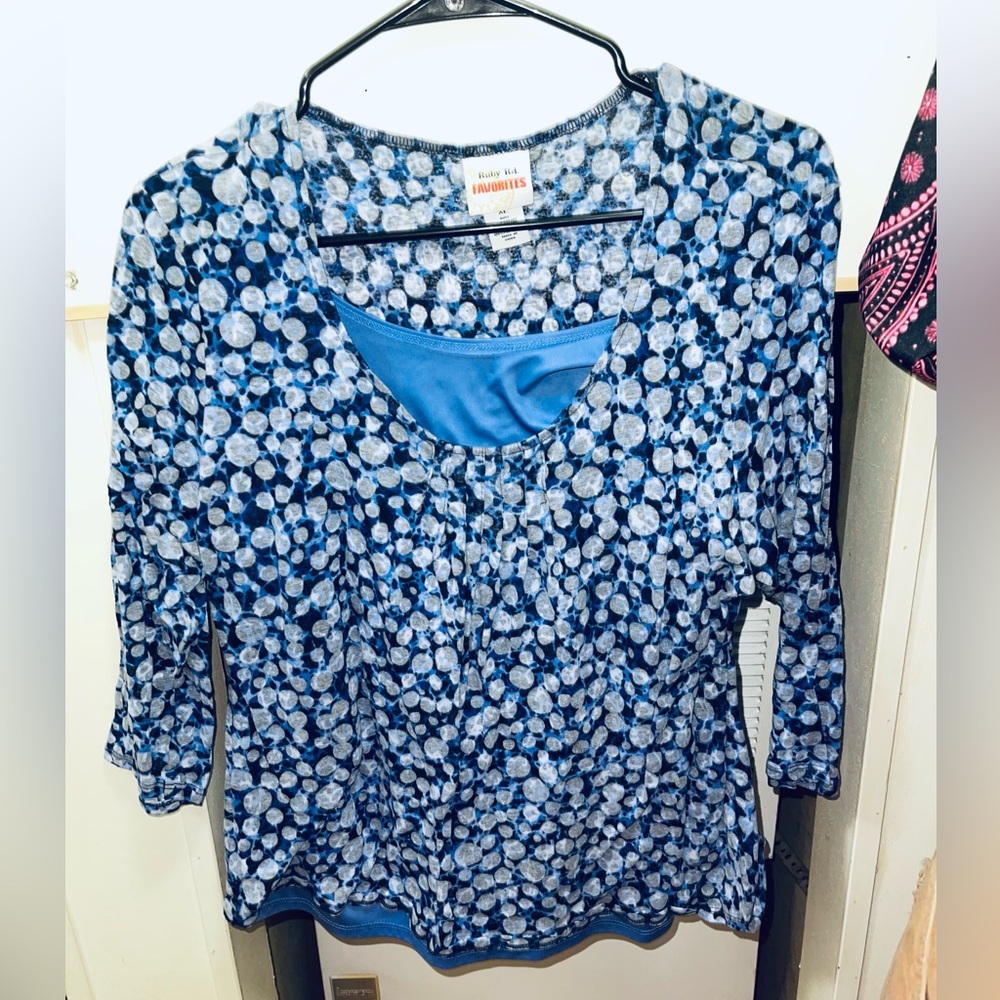 Ruby Rd. Blue Multi-Print Layered-Look Long Sleeve Top